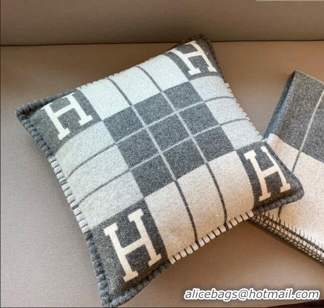 New Product Hermes Avalon Wool & Cashmere Blanket and Pillow H0412 Grey 2024