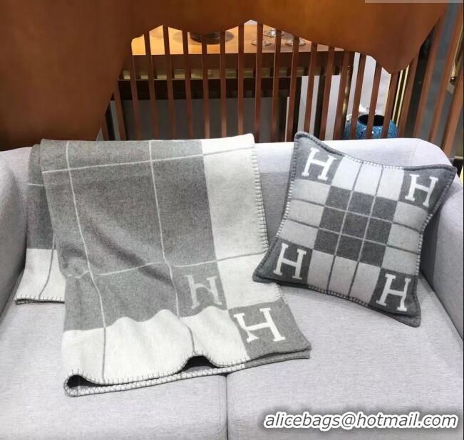 New Product Hermes Avalon Wool & Cashmere Blanket and Pillow H0412 Grey 2024