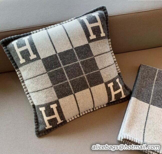 New Product Hermes Avalon Wool & Cashmere Blanket and Pillow H0412 Grey 2024