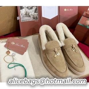 Best Product Loro Piana Summer Charm Loafers in Suede and Beaver Fur Dark Beige 1113135