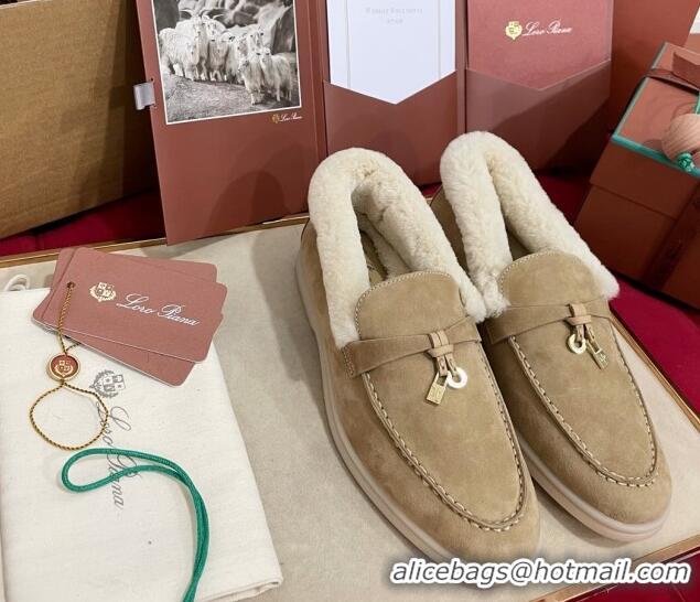 Best Product Loro Piana Summer Charm Loafers in Suede and Beaver Fur Dark Beige 1113135