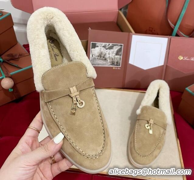 Best Product Loro Piana Summer Charm Loafers in Suede and Beaver Fur Dark Beige 1113135