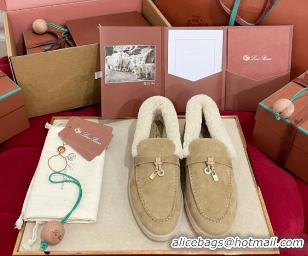 Best Product Loro Piana Summer Charm Loafers in Suede and Beaver Fur Dark Beige 1113135