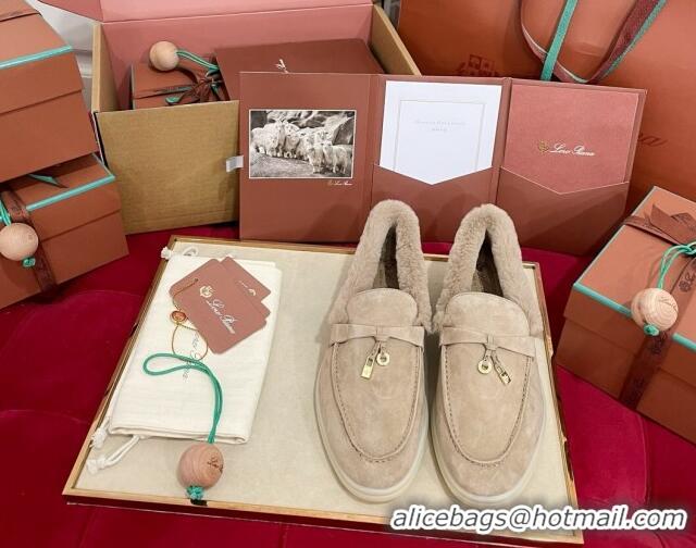 Top Design Loro Piana Summer Charm Loafers in Suede and Beaver Fur Beige Grey 1113136