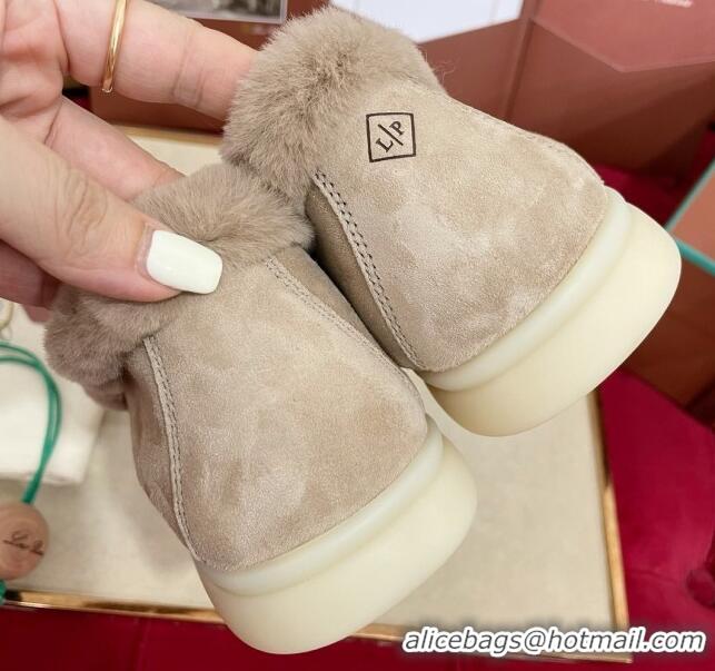 Top Design Loro Piana Summer Charm Loafers in Suede and Beaver Fur Beige Grey 1113136