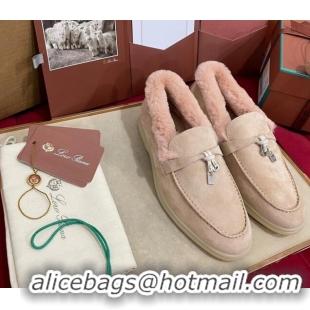 Cheap Price Loro Piana Summer Charm Loafers in Suede and Beaver Fur Light Pink 1113137