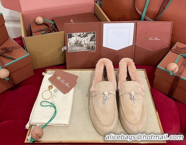 Cheap Price Loro Piana Summer Charm Loafers in Suede and Beaver Fur Light Pink 1113137