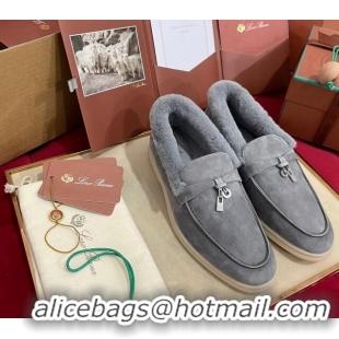 Unique Style Loro Piana Summer Charm Loafers in Suede and Beaver Fur Grey 1113142