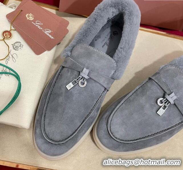 Unique Style Loro Piana Summer Charm Loafers in Suede and Beaver Fur Grey 1113142