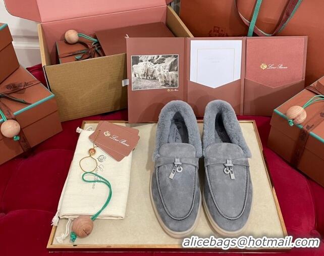 Unique Style Loro Piana Summer Charm Loafers in Suede and Beaver Fur Grey 1113142