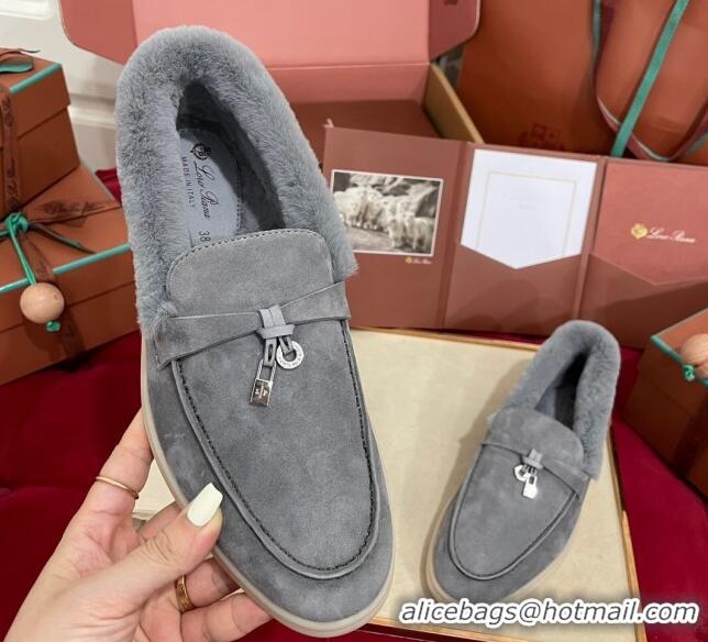 Unique Style Loro Piana Summer Charm Loafers in Suede and Beaver Fur Grey 1113142