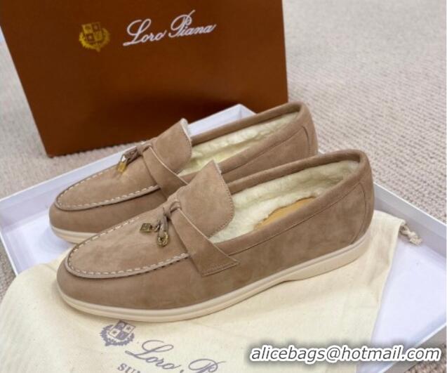 Pretty Style Loro Piana Summer Charm Loafers in Suede with Wool Lining Dark Khaki 1230001