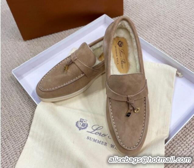 Pretty Style Loro Piana Summer Charm Loafers in Suede with Wool Lining Dark Khaki 1230001