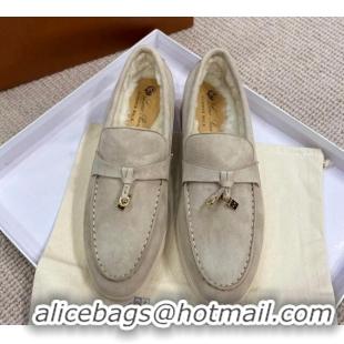 Popular Style Loro Piana Summer Charm Loafers in Suede with Wool Lining Grey 1230002