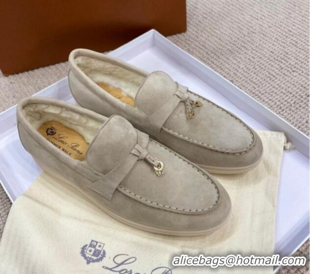 Popular Style Loro Piana Summer Charm Loafers in Suede with Wool Lining Grey 1230002