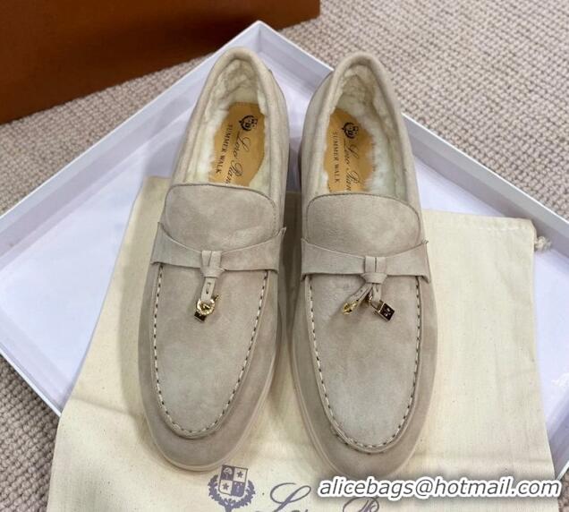 Popular Style Loro Piana Summer Charm Loafers in Suede with Wool Lining Grey 1230002