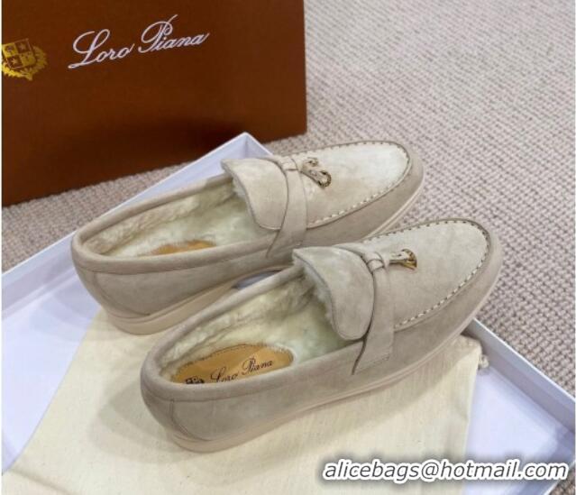 Popular Style Loro Piana Summer Charm Loafers in Suede with Wool Lining Grey 1230002