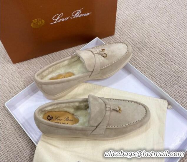 Popular Style Loro Piana Summer Charm Loafers in Suede with Wool Lining Grey 1230002