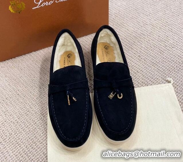 Good Looking Loro Piana Summer Charm Loafers in Suede with Wool Lining Black 1230003