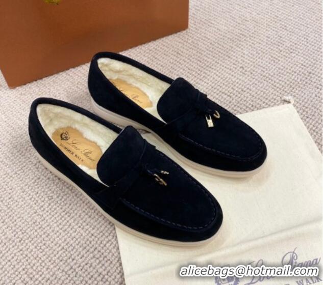 Good Looking Loro Piana Summer Charm Loafers in Suede with Wool Lining Black 1230003