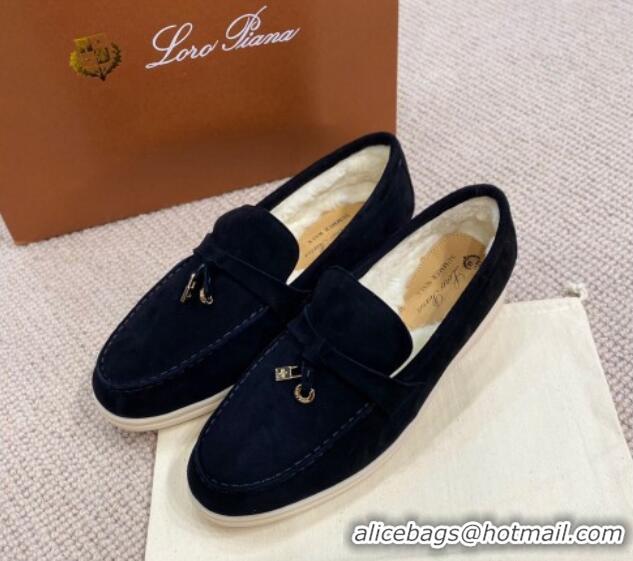 Good Looking Loro Piana Summer Charm Loafers in Suede with Wool Lining Black 1230003