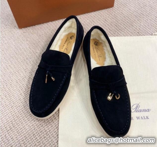 Good Looking Loro Piana Summer Charm Loafers in Suede with Wool Lining Black 1230003