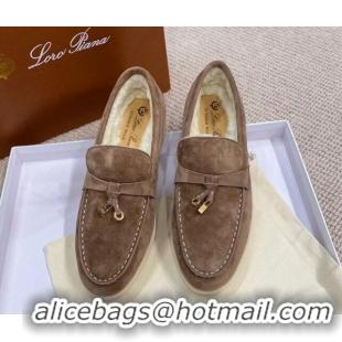 Durable Loro Piana Summer Charm Loafers in Suede with Wool Lining Grey 1230004