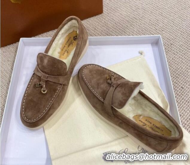 Durable Loro Piana Summer Charm Loafers in Suede with Wool Lining Grey 1230004