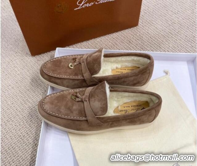 Durable Loro Piana Summer Charm Loafers in Suede with Wool Lining Grey 1230004