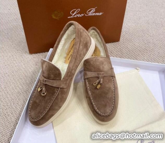 Durable Loro Piana Summer Charm Loafers in Suede with Wool Lining Grey 1230004