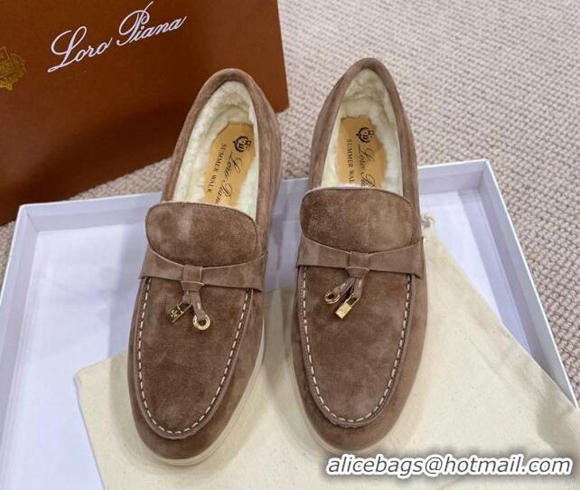 Durable Loro Piana Summer Charm Loafers in Suede with Wool Lining Grey 1230004