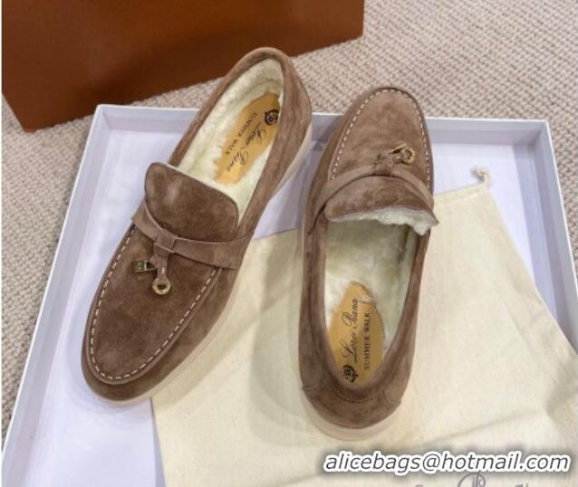 Durable Loro Piana Summer Charm Loafers in Suede with Wool Lining Grey 1230004