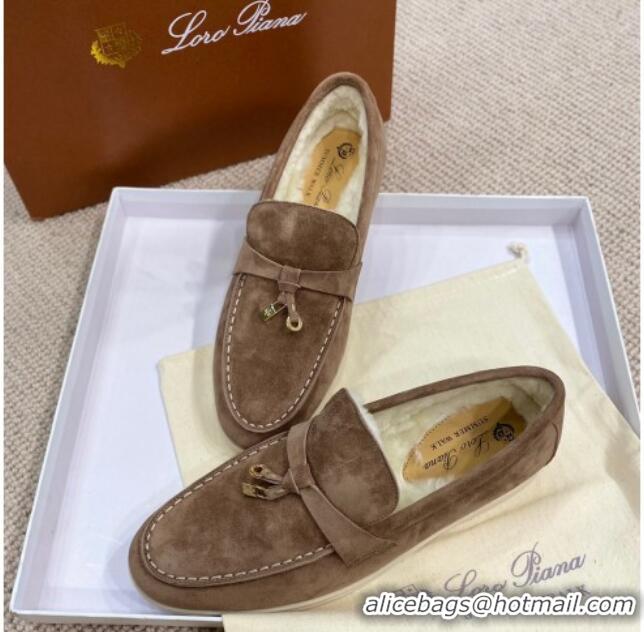 Durable Loro Piana Summer Charm Loafers in Suede with Wool Lining Grey 1230004