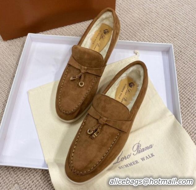 Charming Loro Piana Summer Charm Loafers in Suede with Wool Lining Brown 1230005