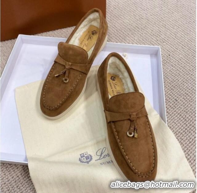 Charming Loro Piana Summer Charm Loafers in Suede with Wool Lining Brown 1230005