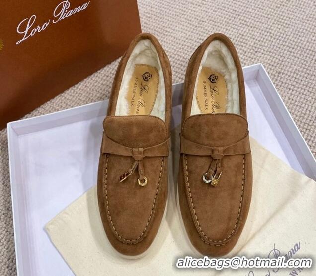 Charming Loro Piana Summer Charm Loafers in Suede with Wool Lining Brown 1230005