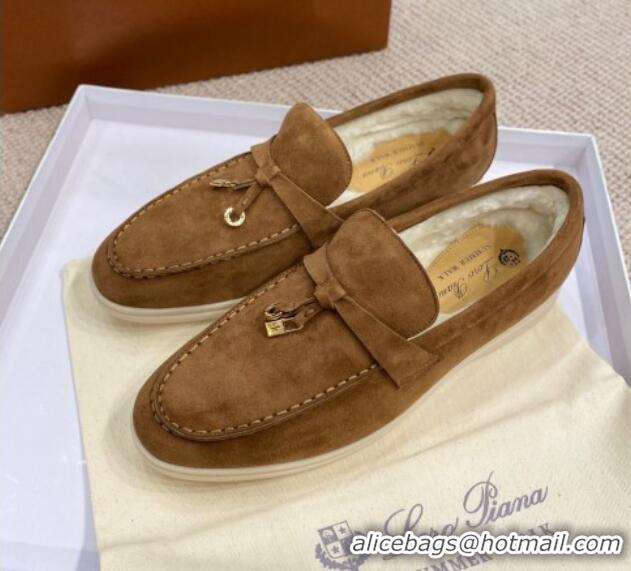 Charming Loro Piana Summer Charm Loafers in Suede with Wool Lining Brown 1230005