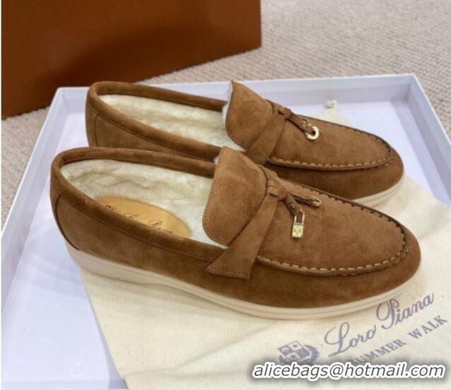 Charming Loro Piana Summer Charm Loafers in Suede with Wool Lining Brown 1230005