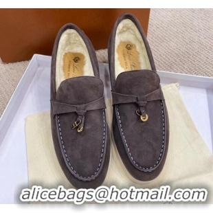 Most Popular Loro Piana Summer Charm Loafers in Suede with Wool Lining Dark Grey 1230006