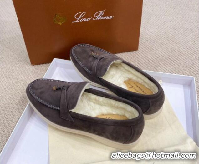 Most Popular Loro Piana Summer Charm Loafers in Suede with Wool Lining Dark Grey 1230006