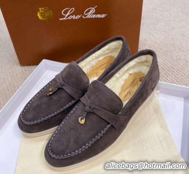 Most Popular Loro Piana Summer Charm Loafers in Suede with Wool Lining Dark Grey 1230006