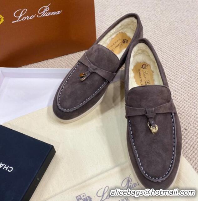 Most Popular Loro Piana Summer Charm Loafers in Suede with Wool Lining Dark Grey 1230006