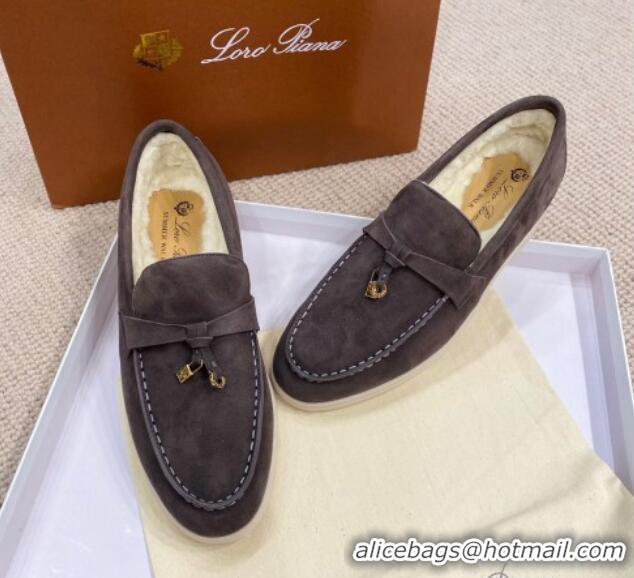 Most Popular Loro Piana Summer Charm Loafers in Suede with Wool Lining Dark Grey 1230006