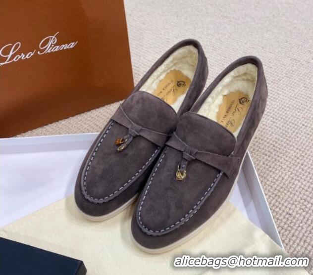 Most Popular Loro Piana Summer Charm Loafers in Suede with Wool Lining Dark Grey 1230006