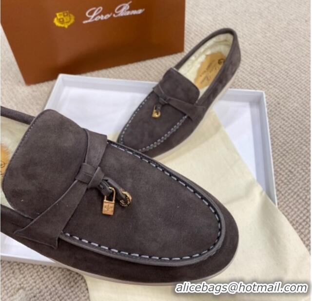 Most Popular Loro Piana Summer Charm Loafers in Suede with Wool Lining Dark Grey 1230006