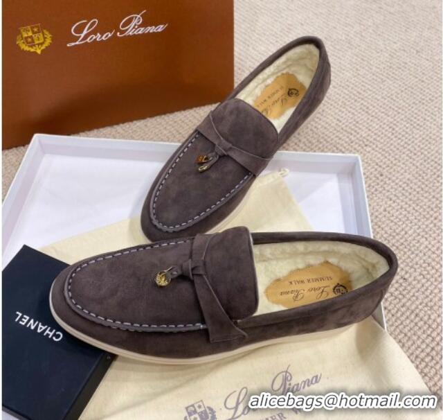 Most Popular Loro Piana Summer Charm Loafers in Suede with Wool Lining Dark Grey 1230006