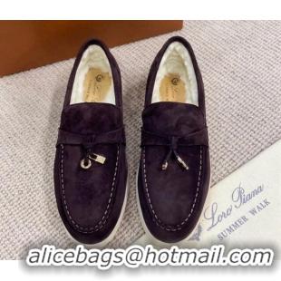 Best Price Loro Piana Summer Charm Loafers in Suede with Wool Lining Coffee Brown 1230007