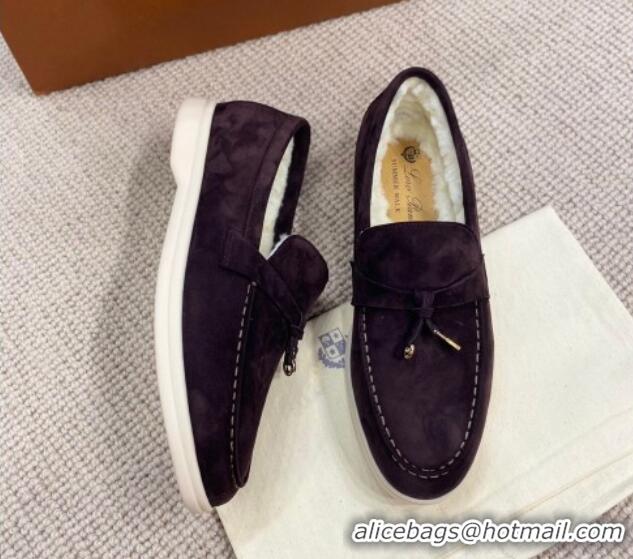 Best Price Loro Piana Summer Charm Loafers in Suede with Wool Lining Coffee Brown 1230007