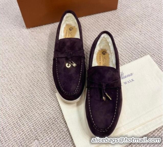 Best Price Loro Piana Summer Charm Loafers in Suede with Wool Lining Coffee Brown 1230007