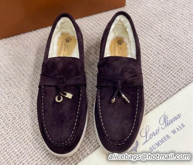 Best Price Loro Piana Summer Charm Loafers in Suede with Wool Lining Coffee Brown 1230007